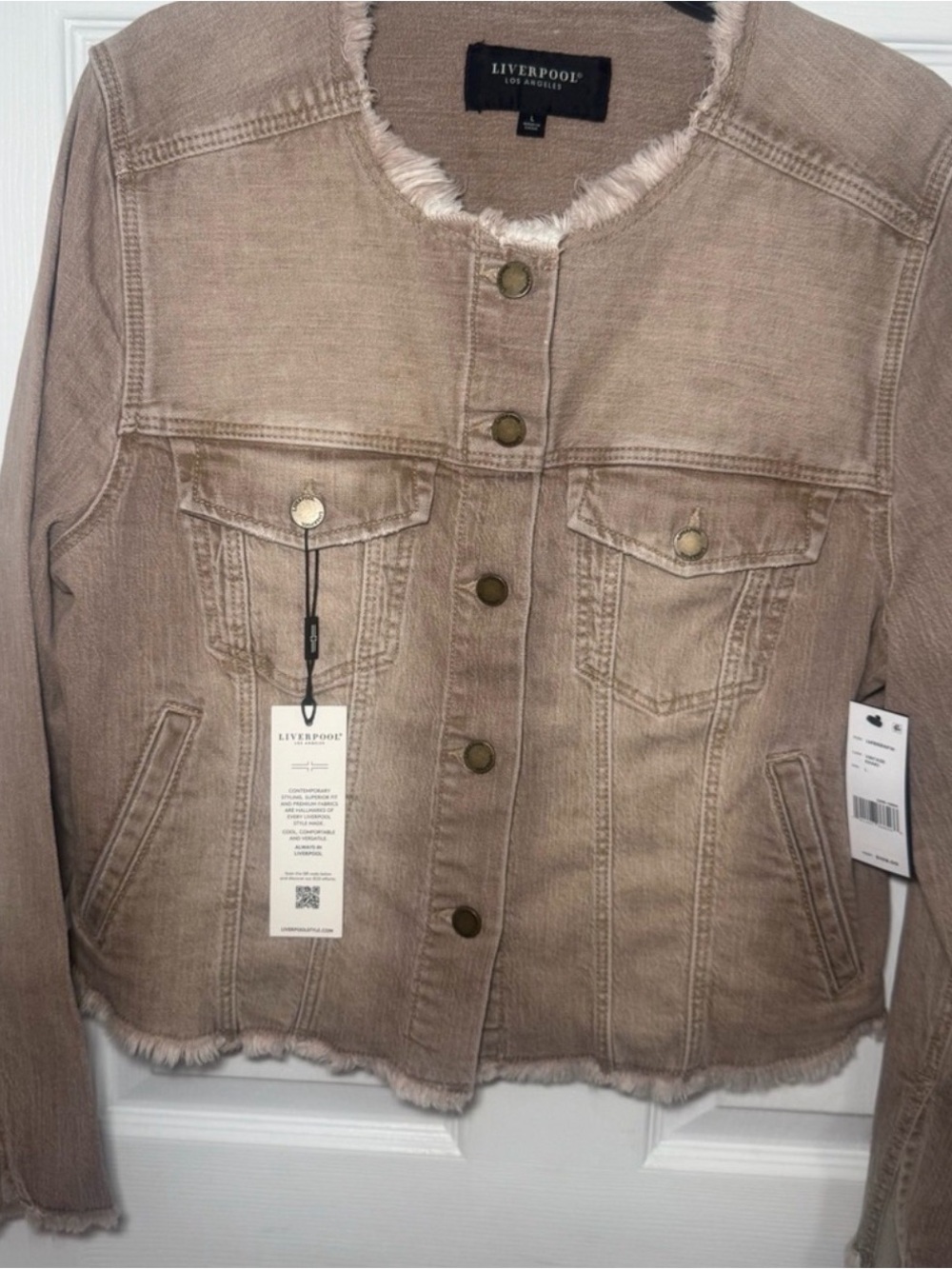 Liverpool | Women's Frayed Hem Jean Jacket in Vintage Khaki- NWT